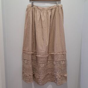 Beige Lace Crochet Maxi Midi Romantic Cottage Coquette Fairycore Skirt Womens L